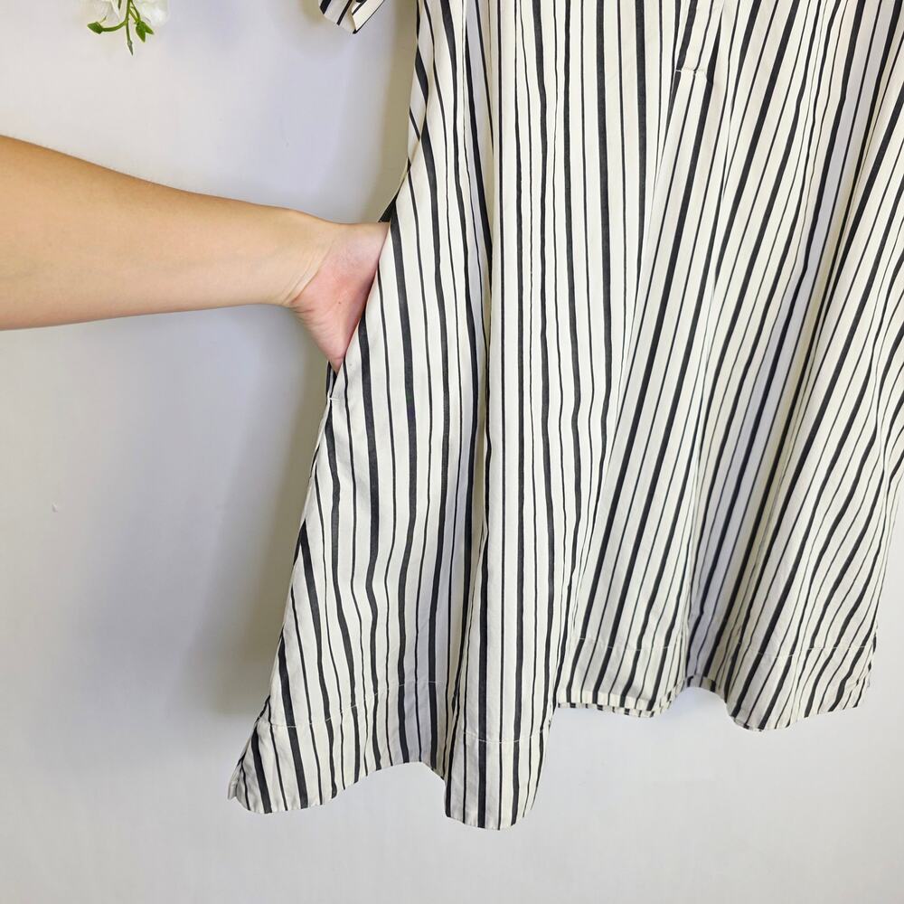 Old Navy Mini Shirt Dress Large Gray White Stripe Collar Preppy Academia Office - Picture 10 of 16